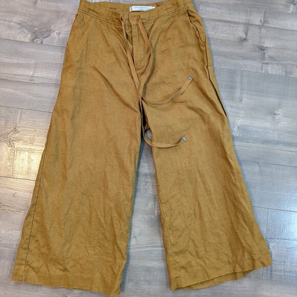 Contemporaine Brown Linen Pants with Tie Waist - Picture 2 of 10
